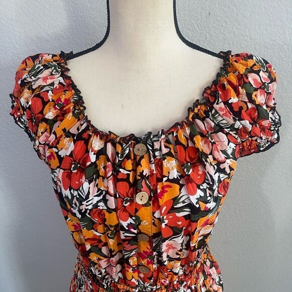 Kindred - Boho Tiered Maxi Dress Size: 1X Color/ Multi/ Orange Floral - Picture 2 of 6